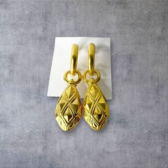 Avon Jewelry - Vintage Avon Earrings Chunky Gold Tone Drop Dangle Hoop 80s 90s Retro Glam